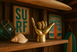 Brass Shaka Hang Loose Hand on shelf