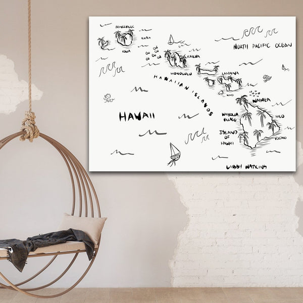 'Hawaii Pirate Map' Print on Canvas - By Libby Watkins