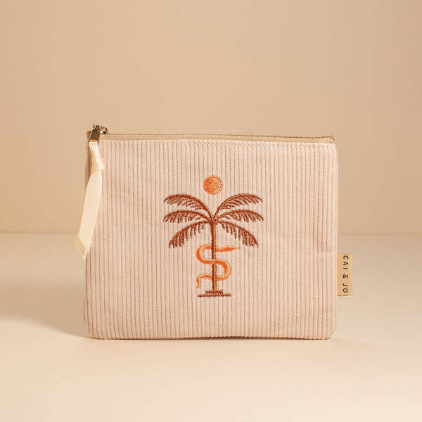 Palm Tree Corduroy Pouch in Stone