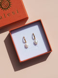 18K Gold Freshwater Pearl Hammered Hoops - By Alesi Jewellery