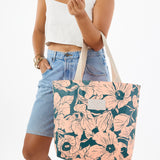 Day Tripper Tote Bag - Flor del Mar Day Tripper in Dark Teal/Peachy by Aloha Collection