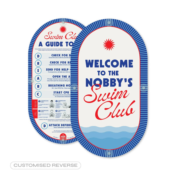 Customisable Double-Sided Mid Century Pool CPR Sign in ‘Regatta Blue’ - by Holidae Haus